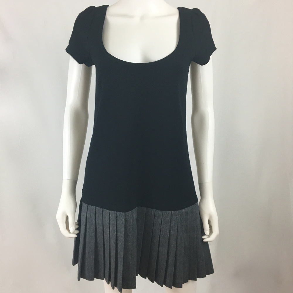 Theory Pleated Skirt Dress M Drop Waist Herringbon